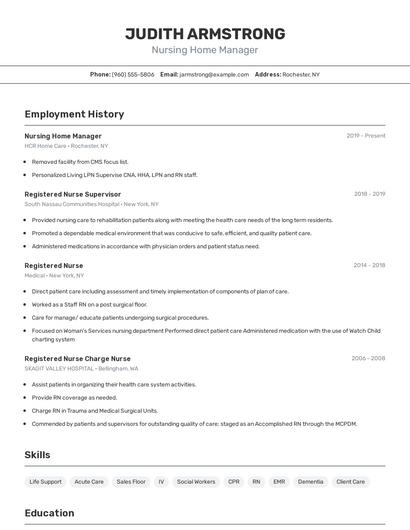 Nursing Home Manager Resume