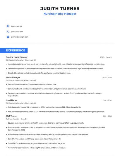 Nursing Home Manager Resume