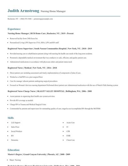 Nursing Home Manager Resume