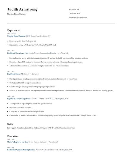 Nursing Home Manager Resume