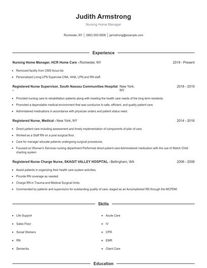 Nursing Home Manager Resume