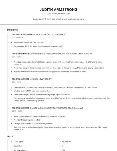 Nursing Home Manager Resume