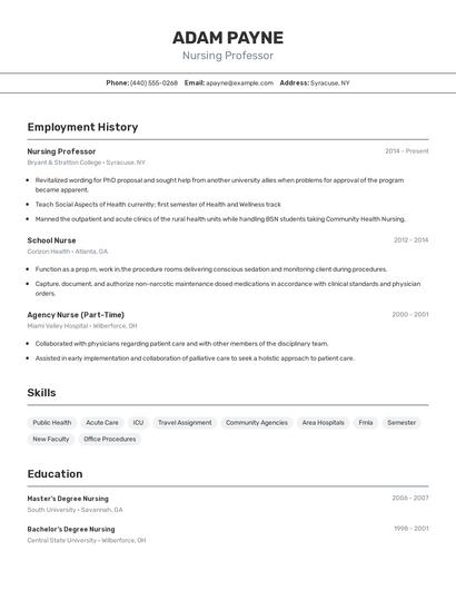 Nursing Professor Resume