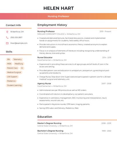 Nursing Professor Resume