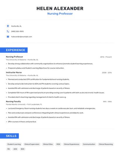Nursing Professor Resume