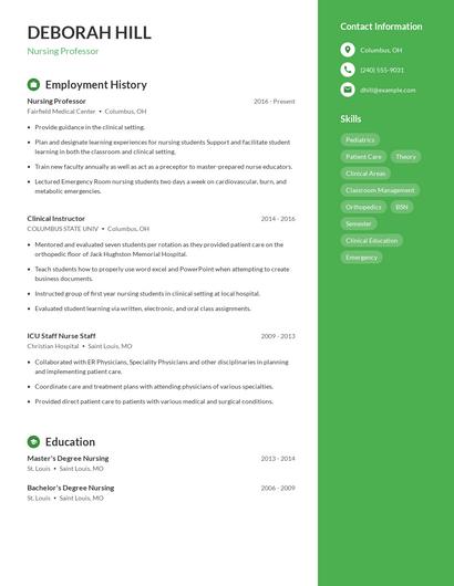Nursing Professor Resume