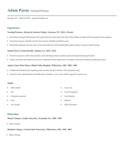 Nursing Professor Resume