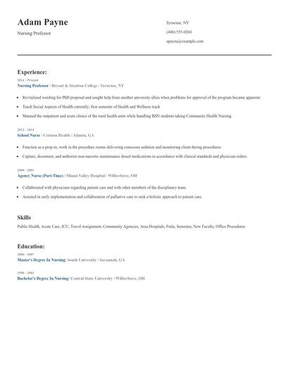 Nursing Professor Resume