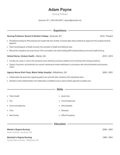 Nursing Professor Resume