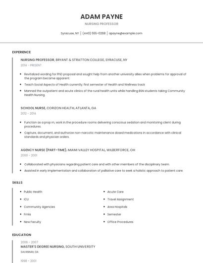 Nursing Professor Resume