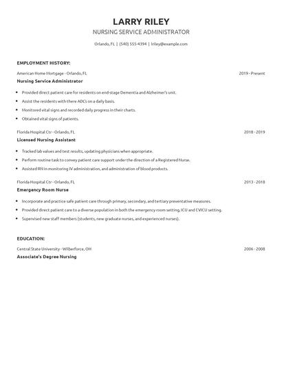 Nursing Service Administrator Resume