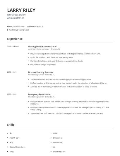 Nursing Service Administrator Resume