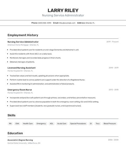 Nursing Service Administrator Resume