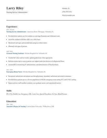 Nursing Service Administrator Resume