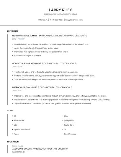 Nursing Service Administrator Resume