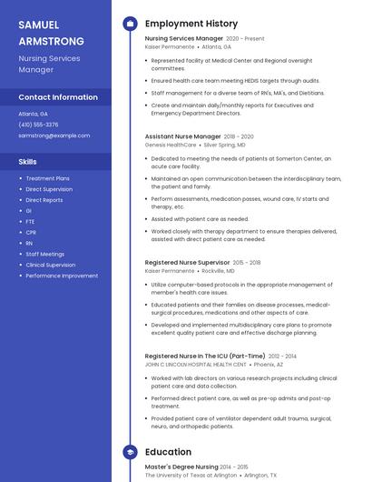Nursing Services Manager Resume