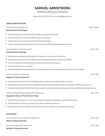Nursing Services Manager Resume
