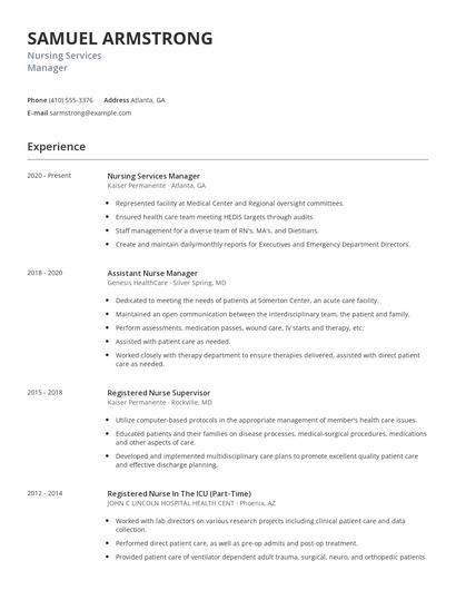 Nursing Services Manager Resume