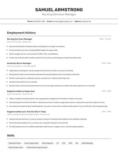 Nursing Services Manager Resume