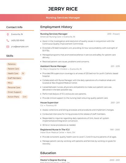 Nursing Services Manager Resume