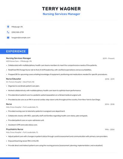 Nursing Services Manager Resume