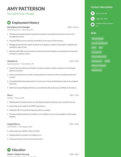 Nursing Services Manager Resume