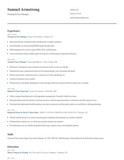 Nursing Services Manager Resume