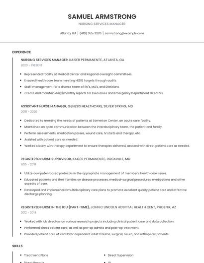 Nursing Services Manager Resume