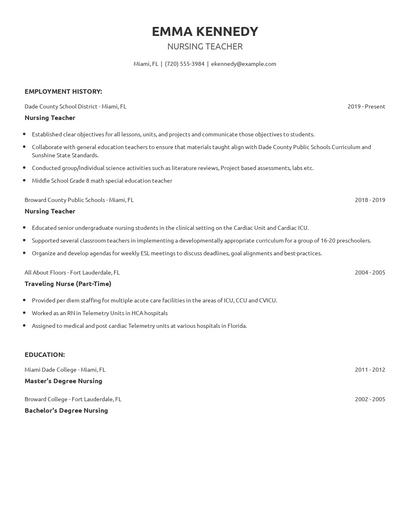 Nursing Teacher Resume