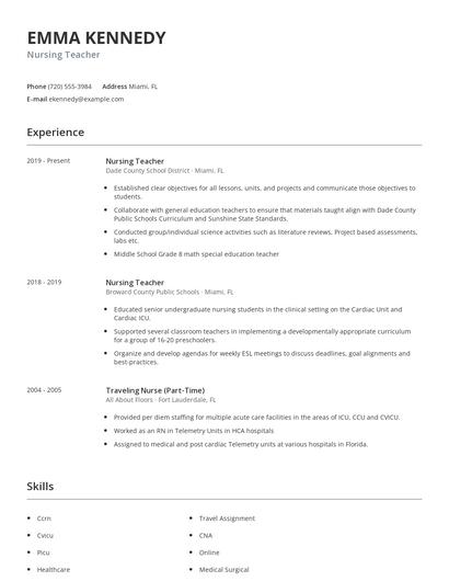 Nursing Teacher Resume