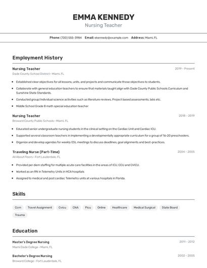 Nursing Teacher Resume