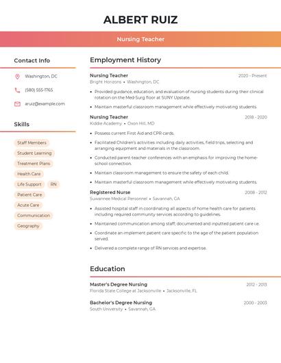 Nursing Teacher Resume