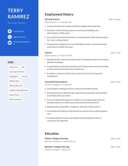 Nursing Teacher Resume