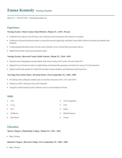 Nursing Teacher Resume