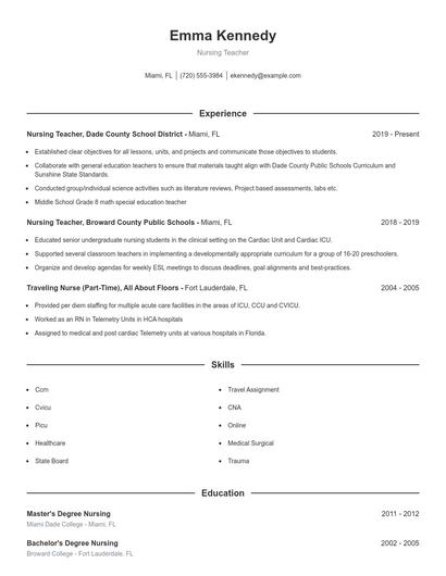 Nursing Teacher Resume