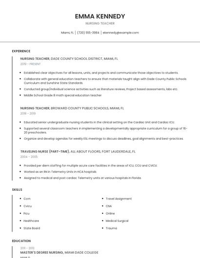 Nursing Teacher Resume
