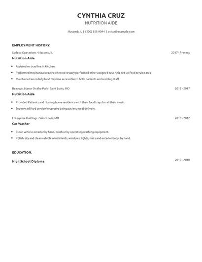 Nutrition Aide Resume