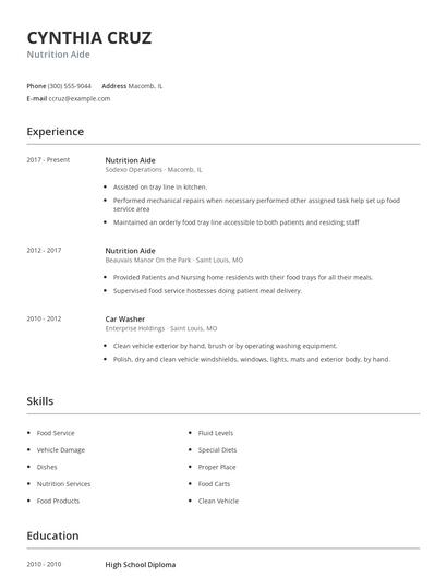 Nutrition Aide Resume
