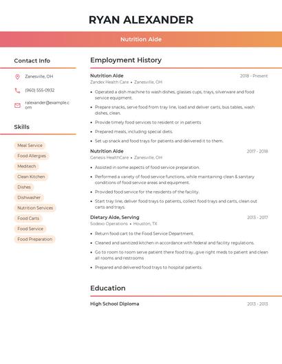 Nutrition Aide Resume