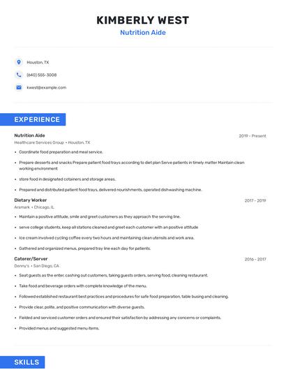 Nutrition Aide Resume