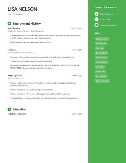 Nutrition Aide Resume