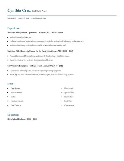 Nutrition Aide Resume