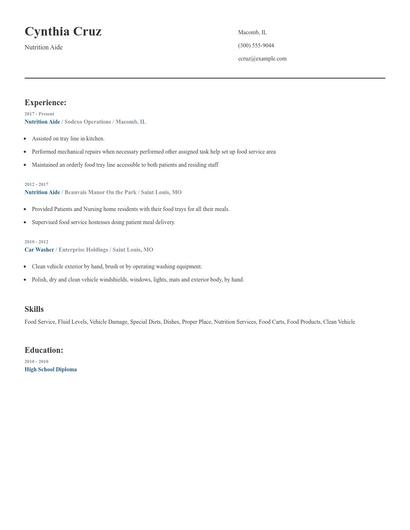 Nutrition Aide Resume