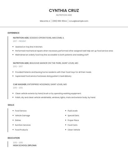 Nutrition Aide Resume