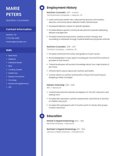 Nutrition Counselor Resume