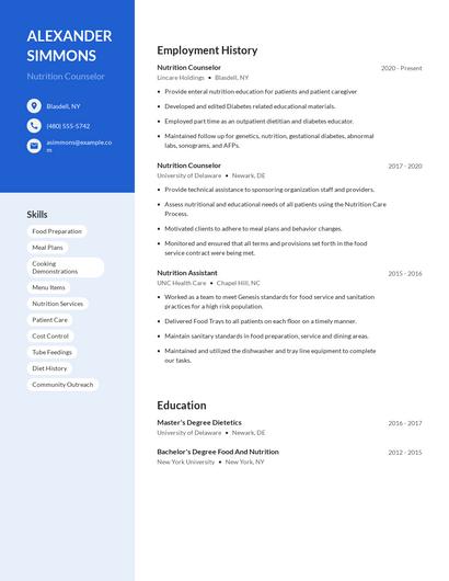 Nutrition Counselor Resume