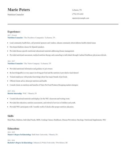 Nutrition Counselor Resume