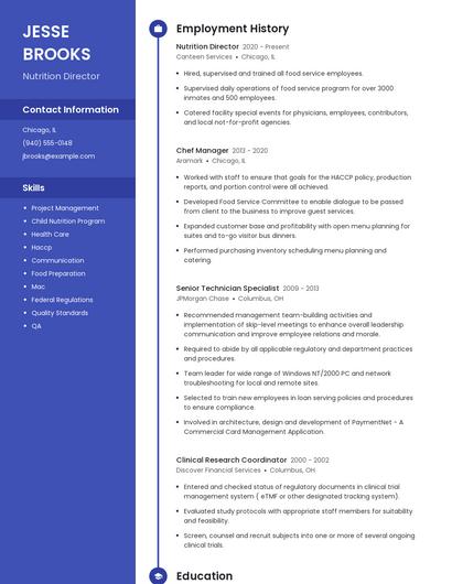 Nutrition Director Resume