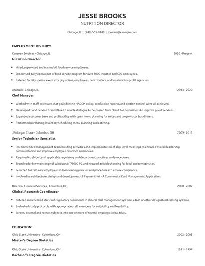 Nutrition Director Resume