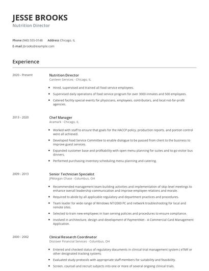 Nutrition Director Resume